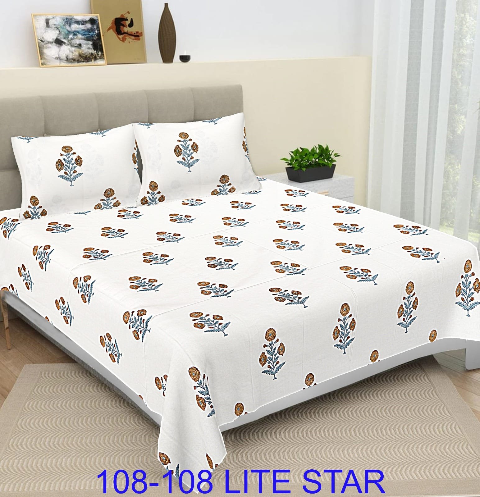 Cotton Printed Double Bedsheet 108*108