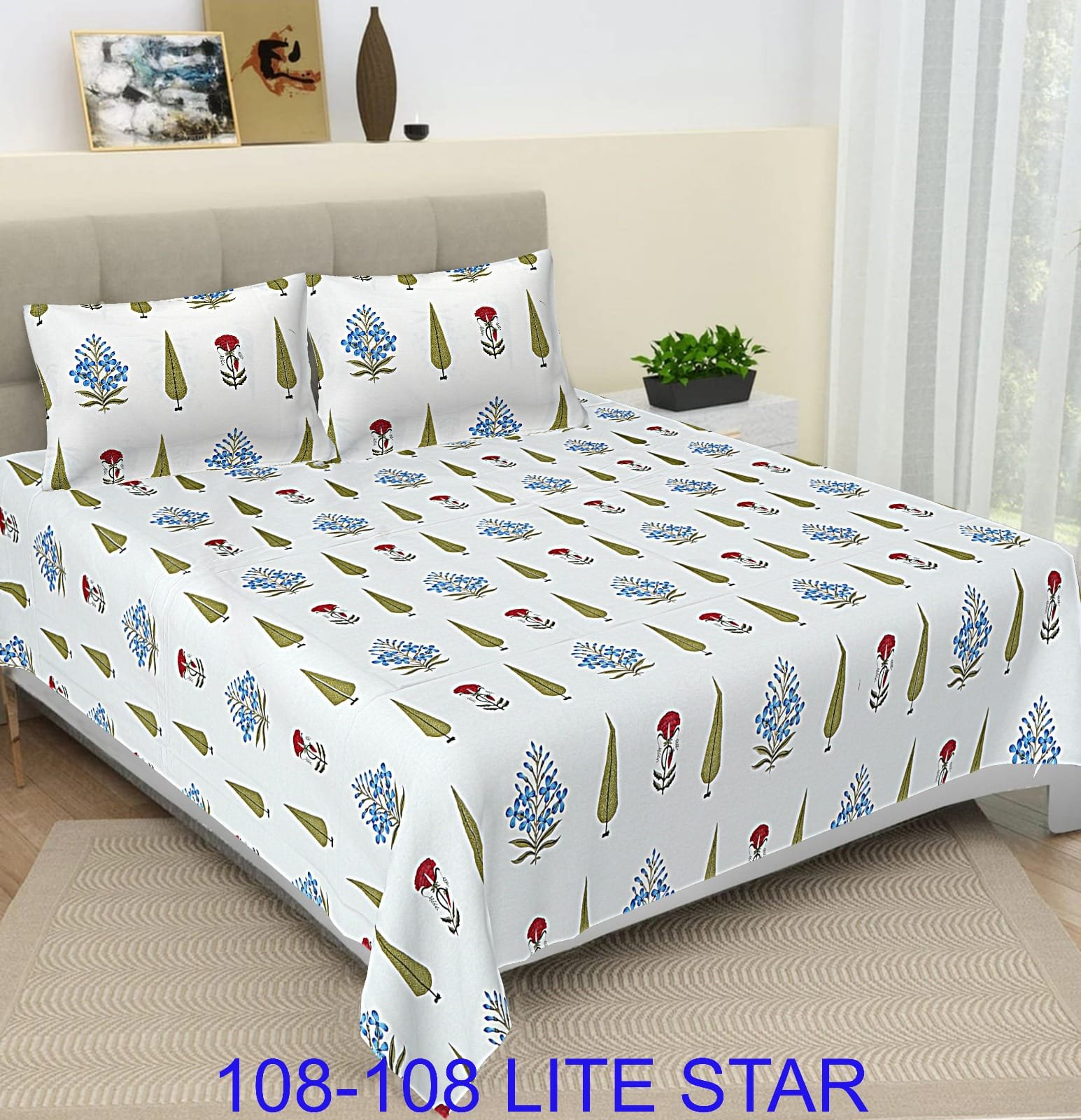 Cotton Printed Double Bedsheet 108*108