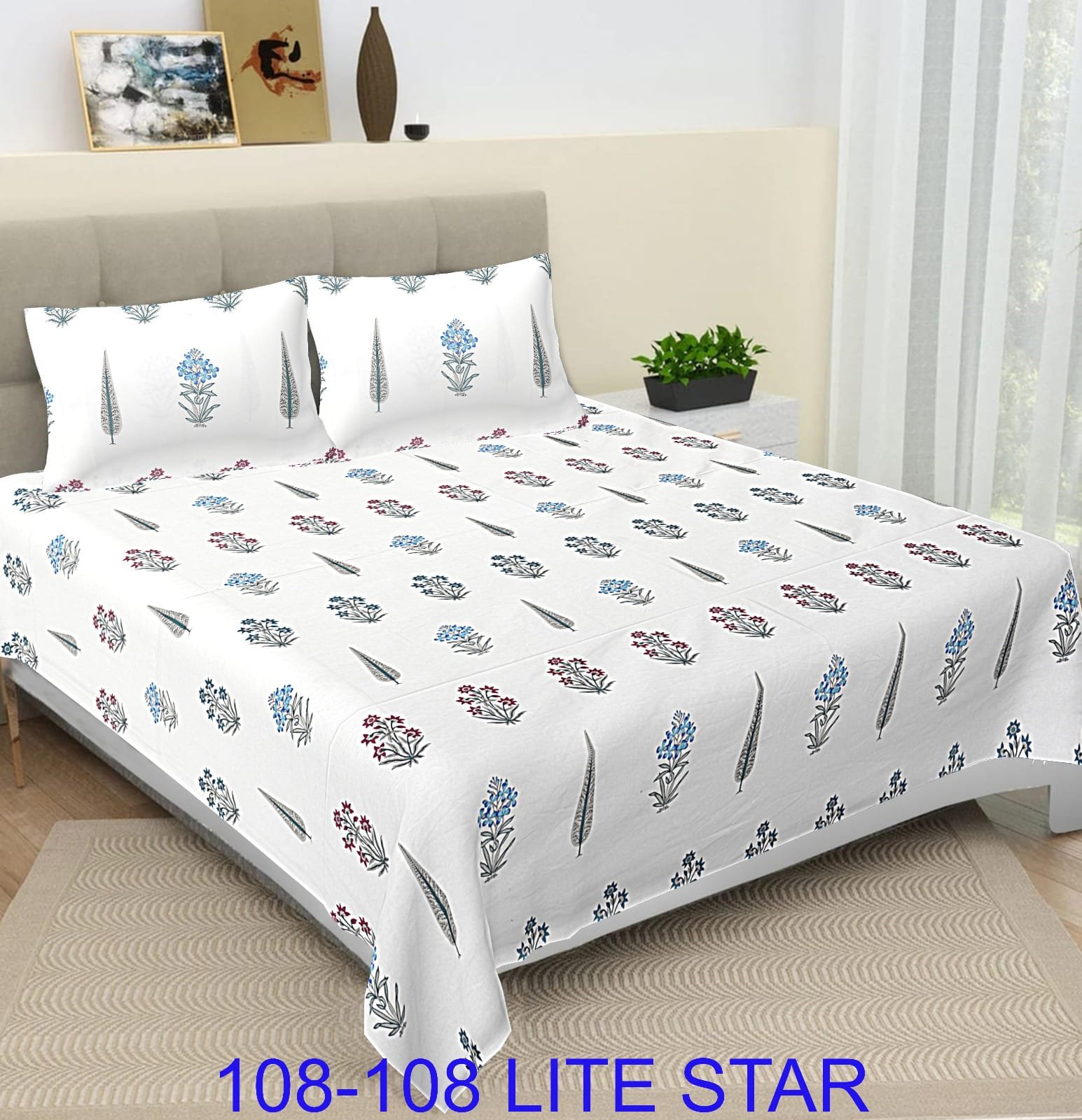 Cotton Printed Double Bedsheet 108*108