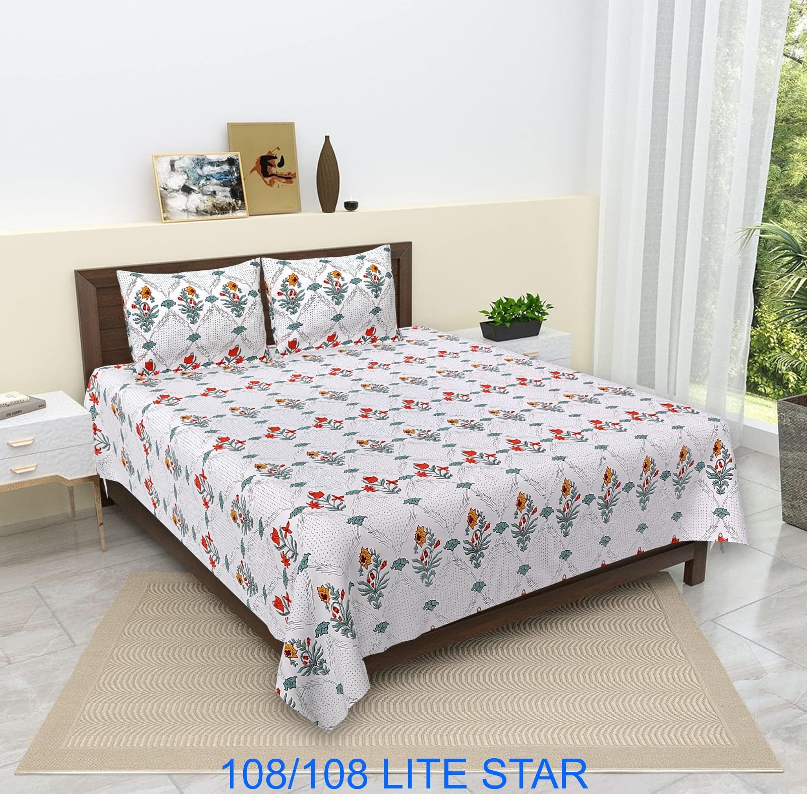 Cotton Printed Double Bedsheet 108*108