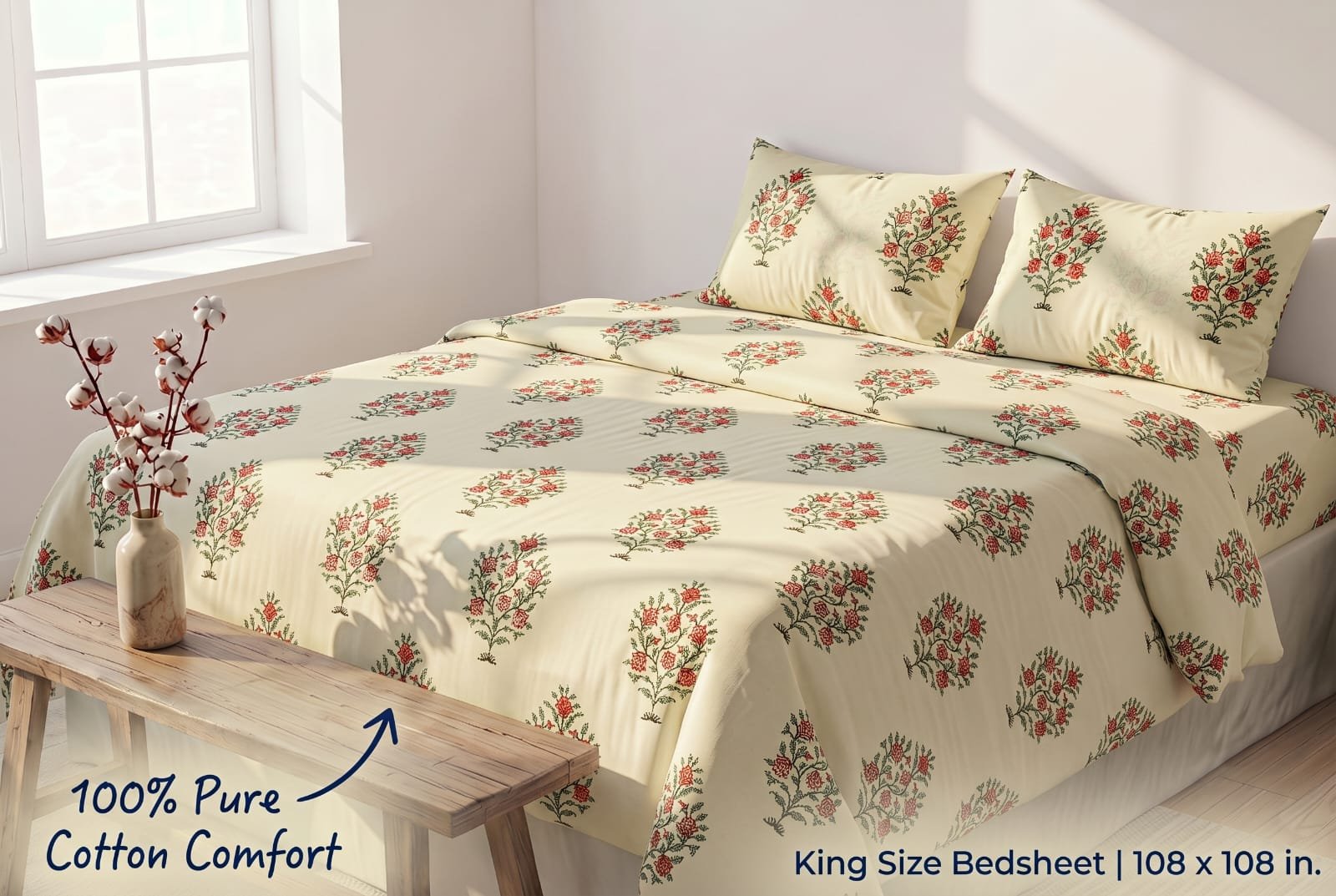 Cotton Printed Double Bedsheet 108*108