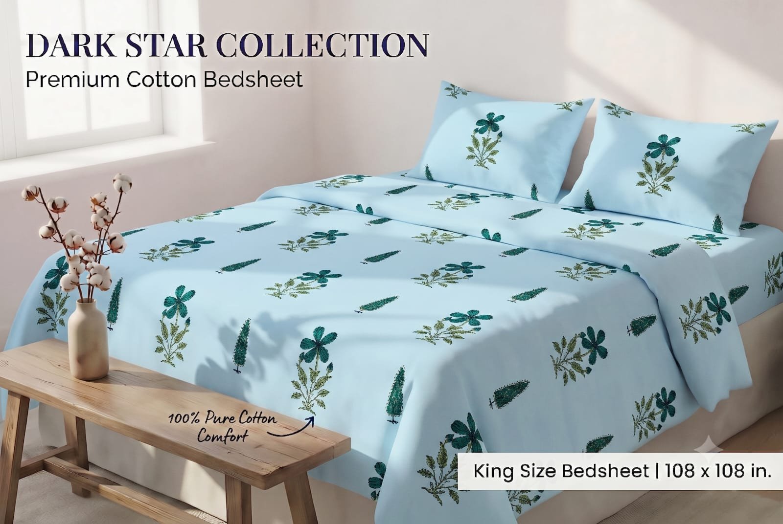 Cotton Printed Double Bedsheet 108*108