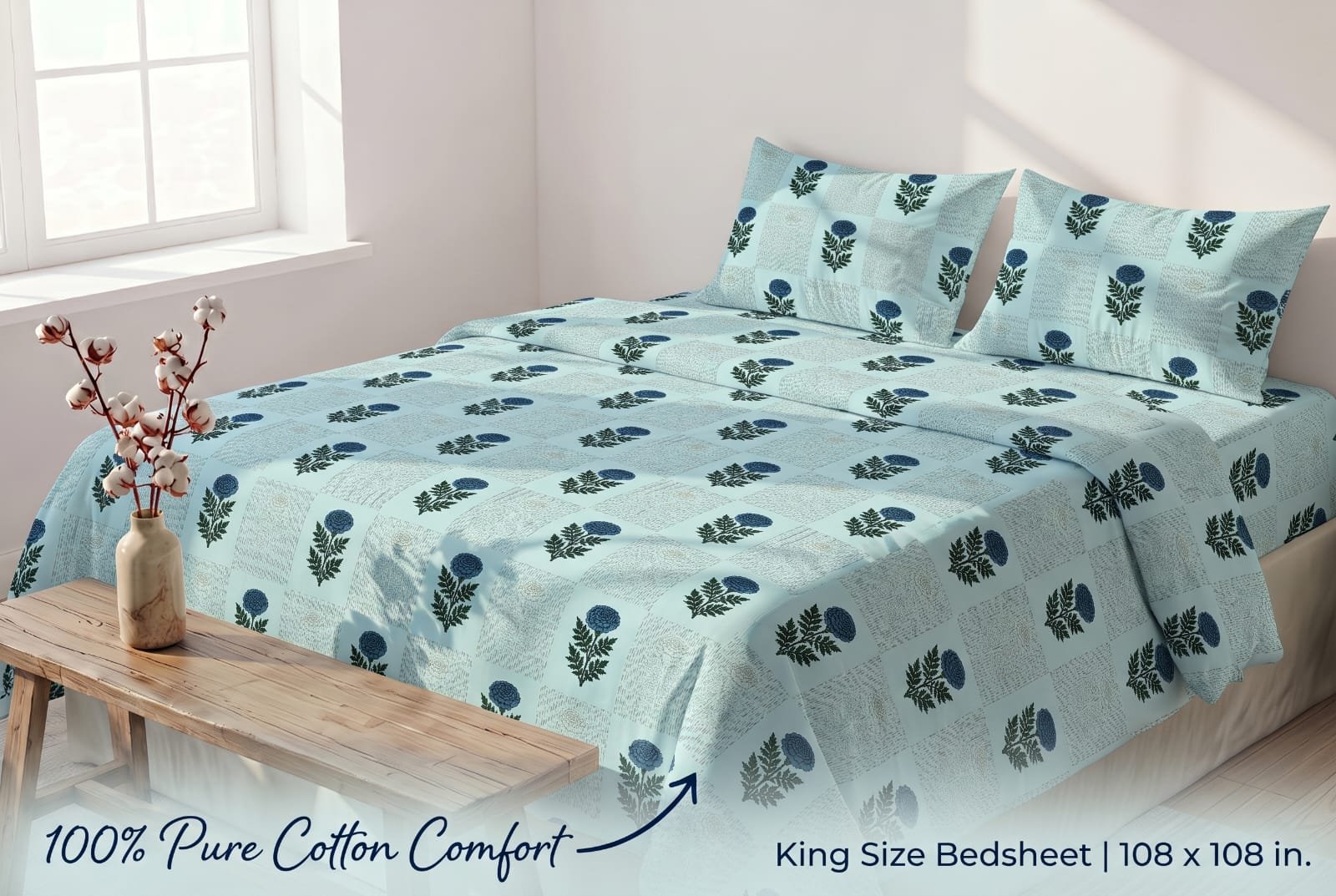 Cotton Printed Double Bedsheet 108*108