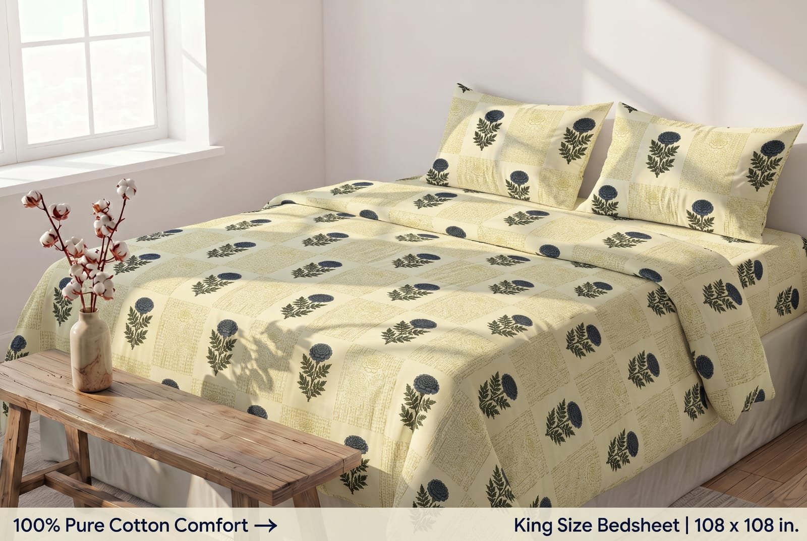 Cotton Printed Double Bedsheet 108*108