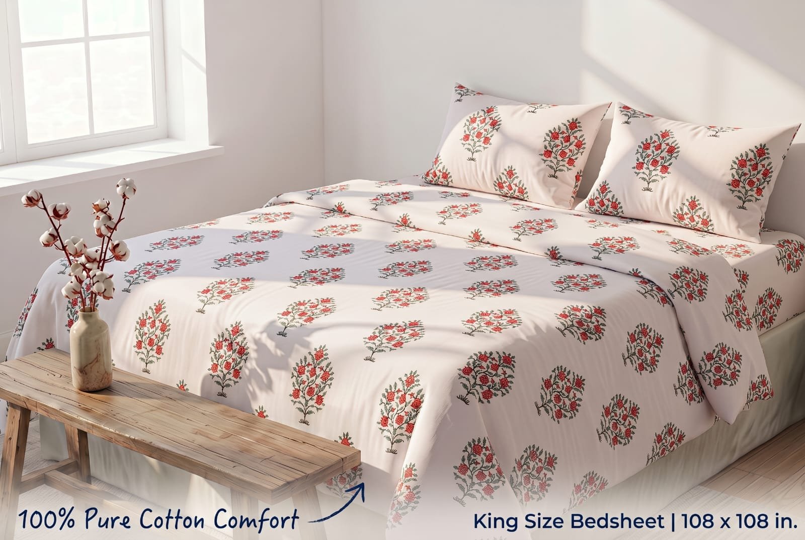 Cotton Printed Double Bedsheet 108*108