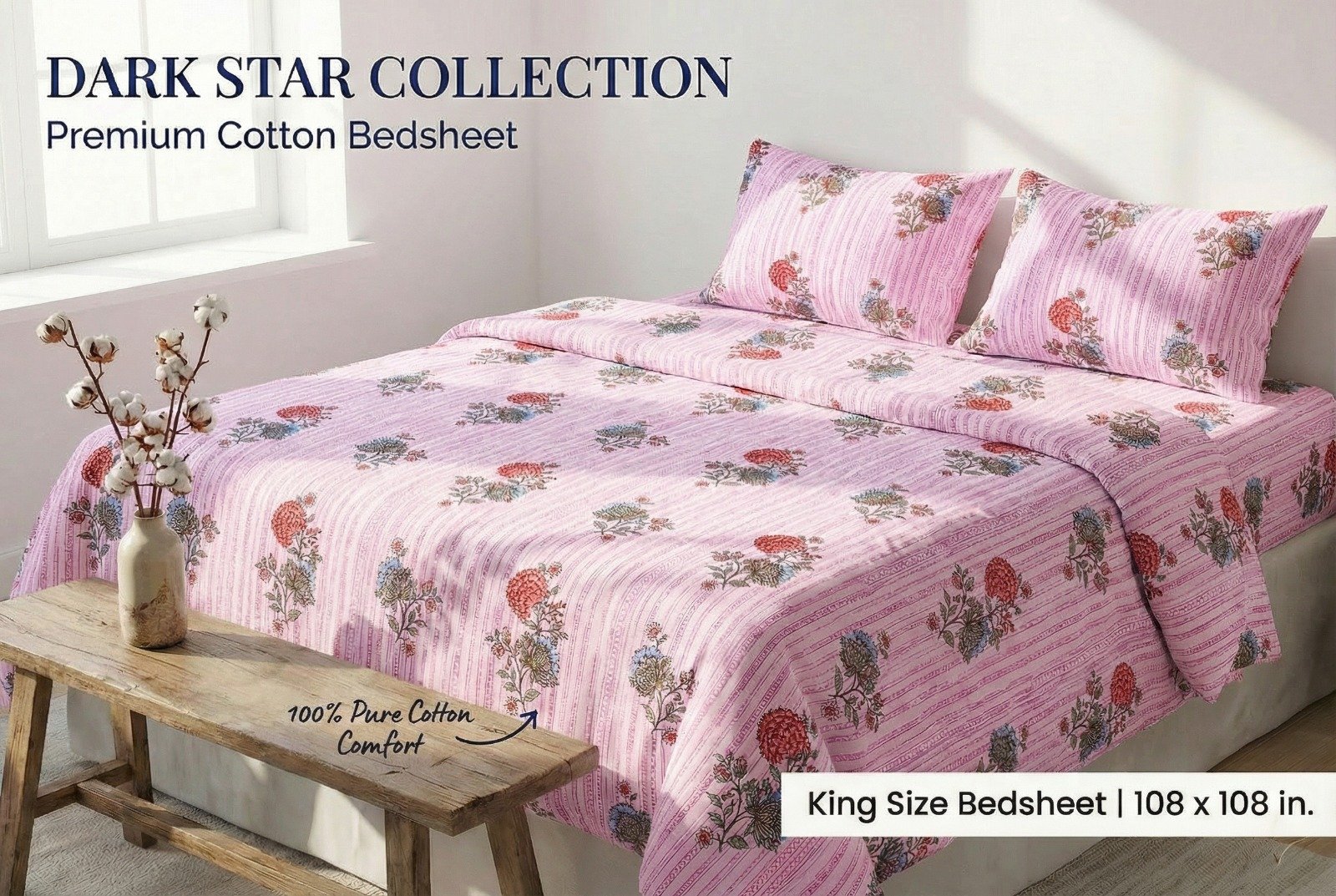 Cotton Printed Double Bedsheet 108*108