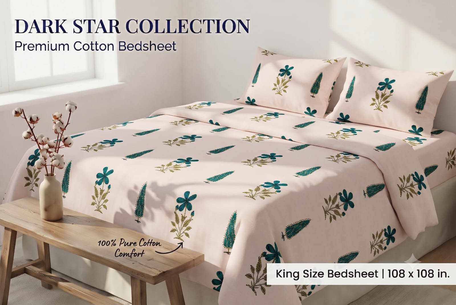 Cotton Printed Double Bedsheet 108*108