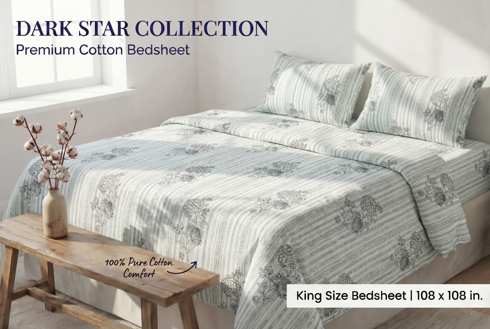 Cotton Printed Double Bedsheet 108*108