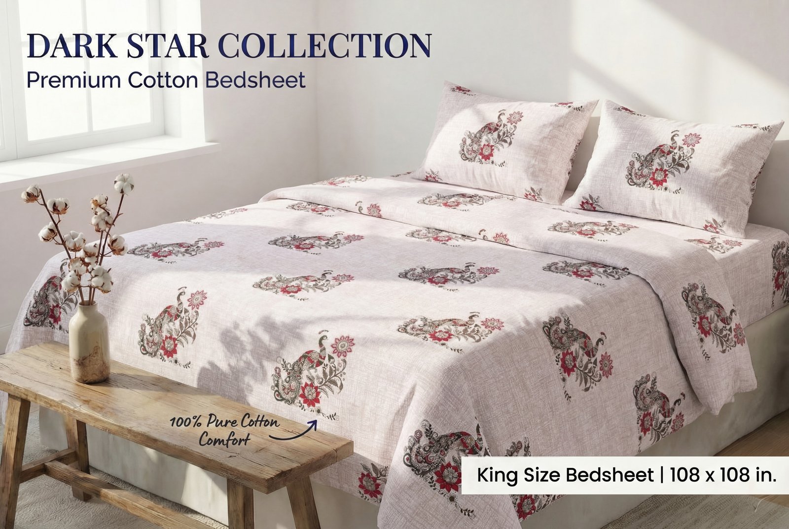 Cotton Printed Double Bedsheet 108*108