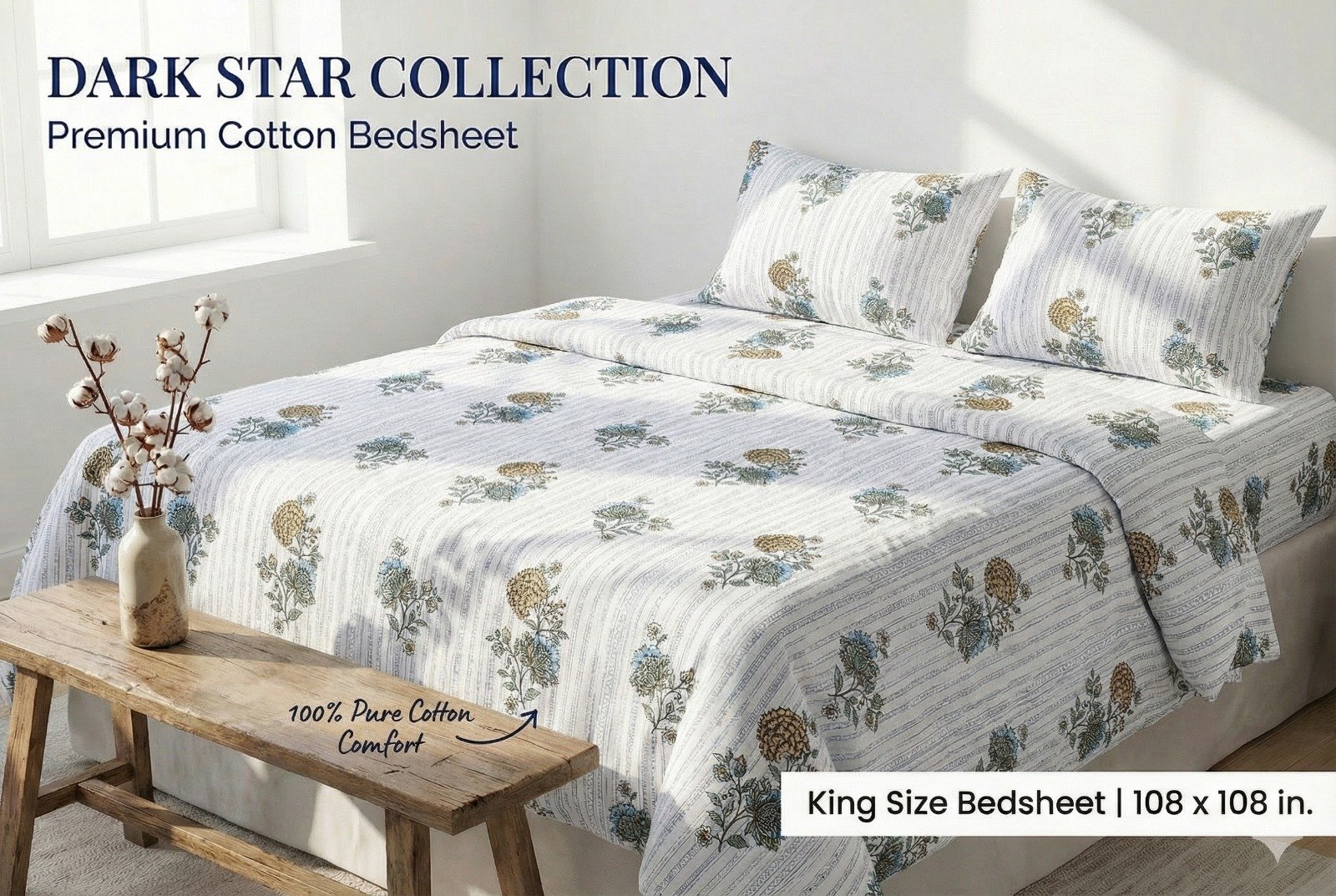 Cotton Printed Double Bedsheet 108*108