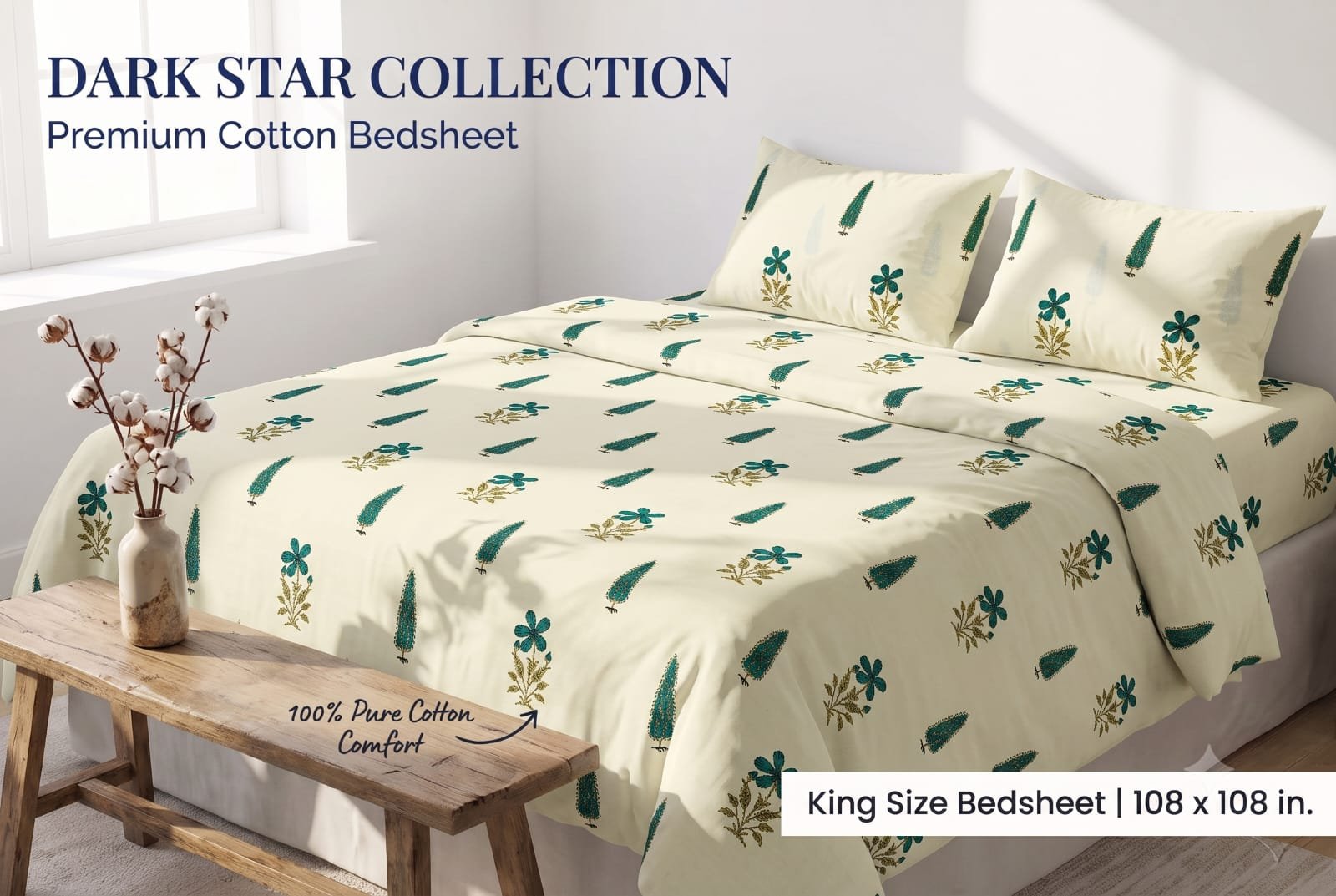 Cotton Printed Double Bedsheet 108*108