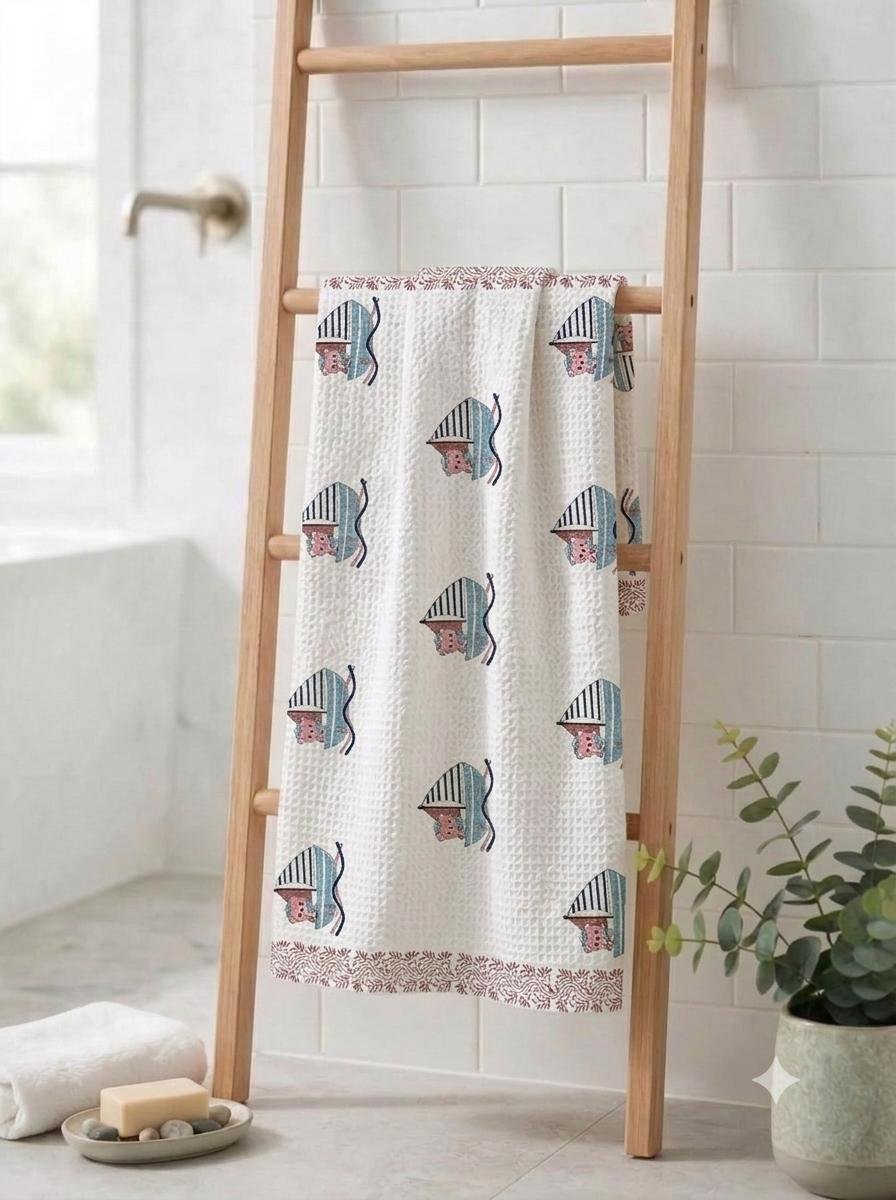 Cotton Hand Block Printed Bath Towel